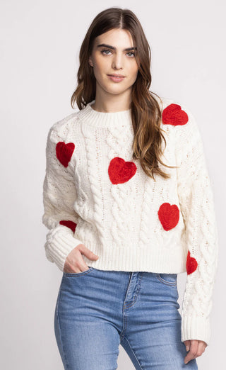 Delanie Heart Sweater in Ivory