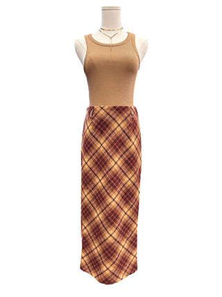 Marlee Camel Plaid Midi Skirt