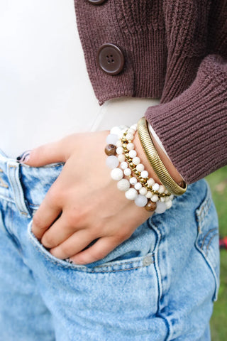 White & Wood Stacking Bracelets