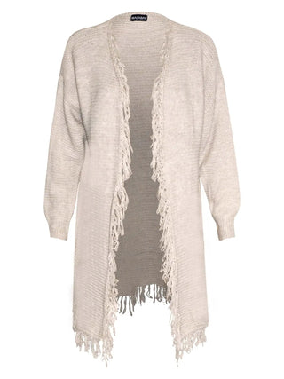 Light Gray Jenna Tassel & Fringe Knit Cardigan