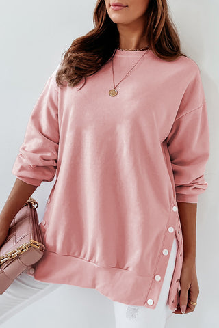 Gray Pink Snap Crew Neck Sweatshirt