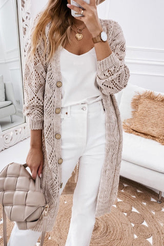 Light Gray Boho Open Knit Cardigan (Oatmeal)