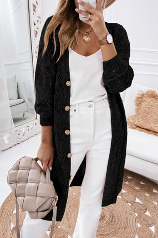 Light Gray Boho Open Knit Cardigan (Black)