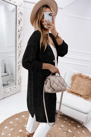 Light Gray Boho Open Knit Cardigan (Black)