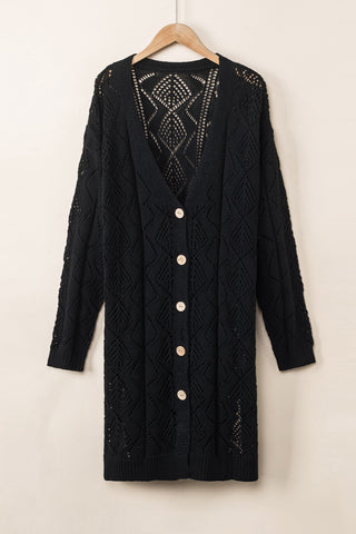 Light Gray Boho Open Knit Cardigan (Black)