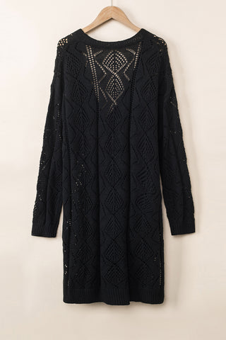 Antique White Boho Open Knit Cardigan (Black)