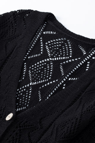 Black Boho Open Knit Cardigan (Black)