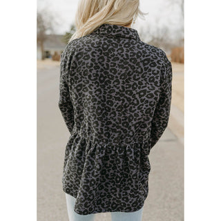 Dark Gray Grey Leopard Ruffle Shacket