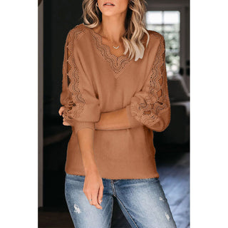 Sienna Lace V-Neck Sweater (Latte)