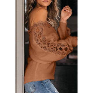 Sienna Lace V-Neck Sweater (Latte)