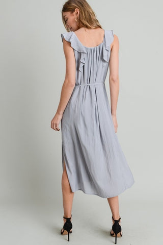 Gray Ruffle Midi Dress