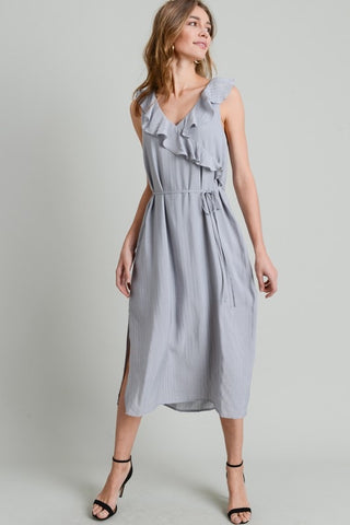 Gray Ruffle Midi Dress