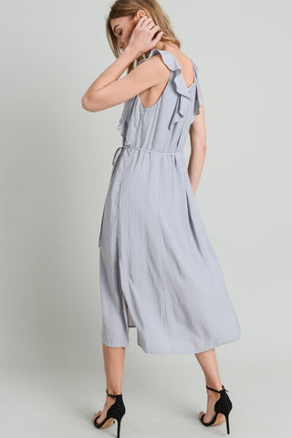 Gray Ruffle Midi Dress