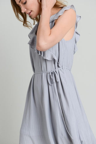 Gray Ruffle Midi Dress