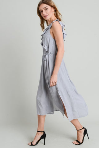 Gray Ruffle Midi Dress