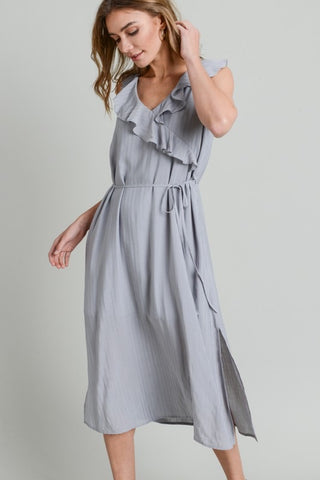 Gray Ruffle Midi Dress