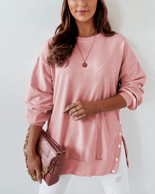 Light Gray Pink Snap Crew Neck Sweatshirt