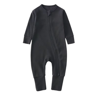 Long Sleeve Ribbed Bamboo Sleeper | Coal Grey