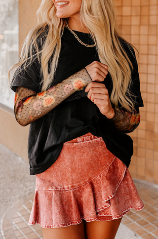 Faux Floral Mesh Tee | Black