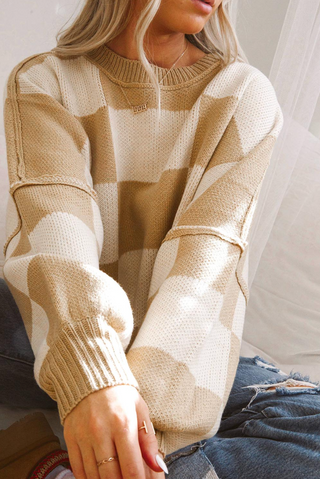 Ava Checkered Sweater | Wheat