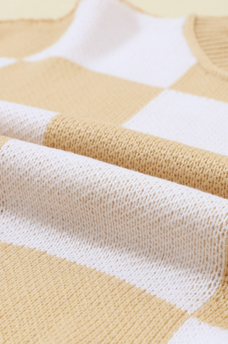 Ava Checkered Sweater | Wheat