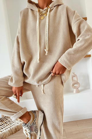 Oatmeal & Lace Corduroy Set | Hoodie + Pants