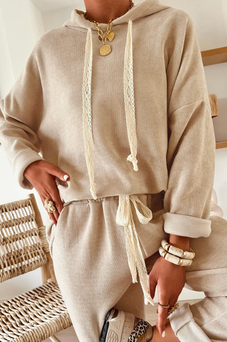 Oatmeal & Lace Corduroy Set | Hoodie + Pants