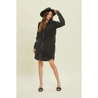 Light Gray The Corduroy Shirt Dress (Black)