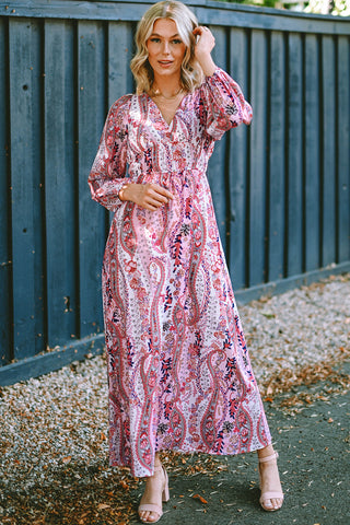 Dark Slate Gray Verity Boho Maxi Dress in Pink Paisley