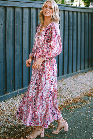 Dark Slate Gray Verity Boho Maxi Dress in Pink Paisley