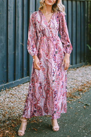 Dark Slate Gray Verity Boho Maxi Dress in Pink Paisley