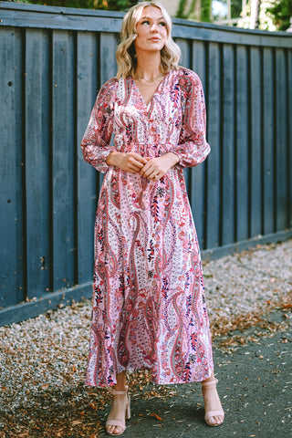 Dark Slate Gray Verity Boho Maxi Dress in Pink Paisley