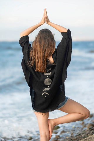 Silver Moon Phases Cotton Kimono Robe