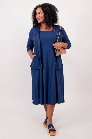 Midnight Blue Shauna Dress, Indigo, Linen Bamboo: LARGE