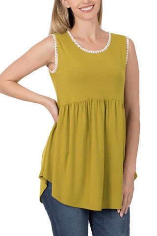 Sally Shirred Waist Top in Olive Mustard