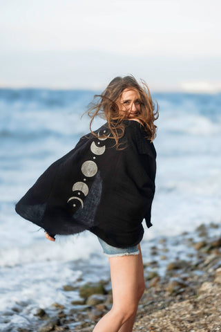 Silver Moon Phases Cotton Kimono Robe