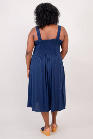 Dark Slate Gray Shauna Dress, Indigo, Linen Bamboo: LARGE