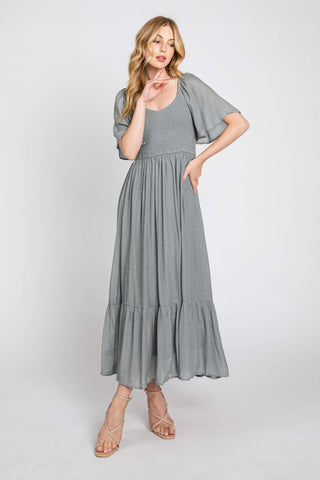 Light Gray Ruth Smocked Maxi Dress