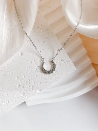 Light Gray Cassidy Crescent Necklace in Silver