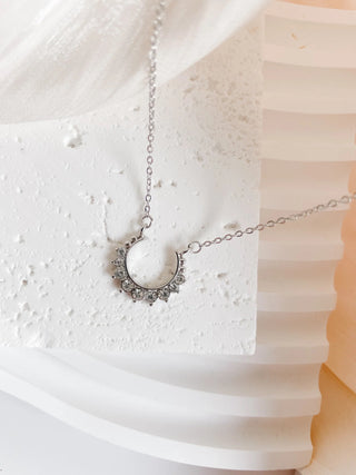 Light Gray Cassidy Crescent Necklace in Silver