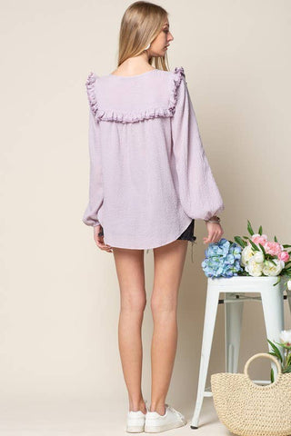 Light Gray Frilly Gingham Top (Lavender)