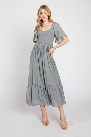 Light Gray Ruth Smocked Maxi Dress