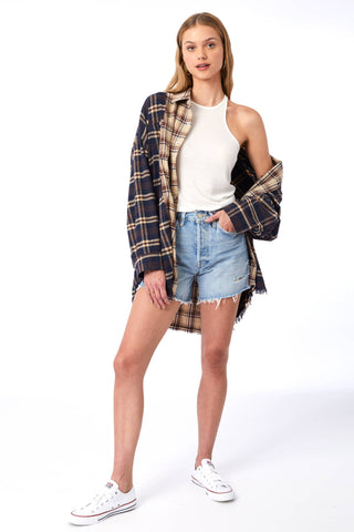 Fringe Oversized Plaid Shirt