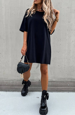 Beckie Oversized Tunic T-Shirt Dress Top in Black