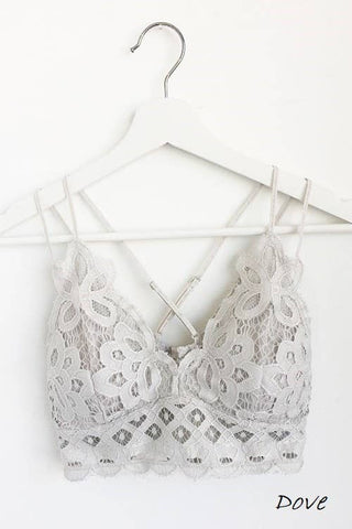 Scalloped Lace Cami Bralette in Dove Grey