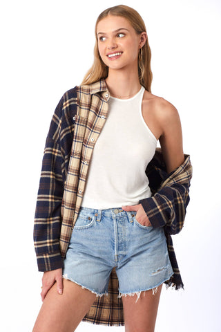 Fringe Oversized Plaid Shirt