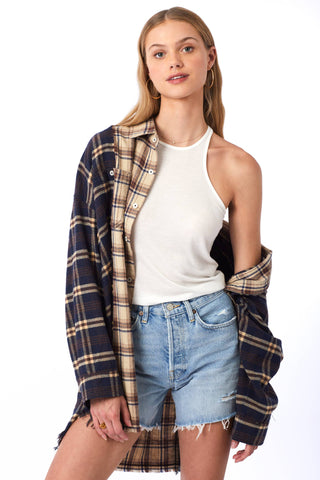 Fringe Oversized Plaid Shirt