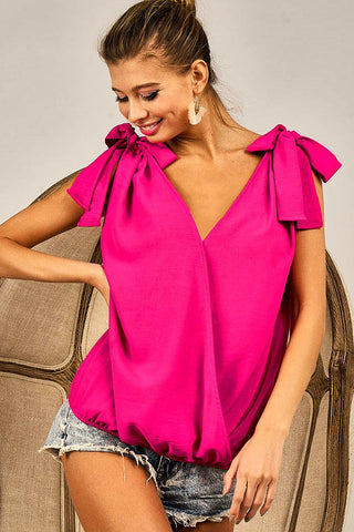 Zinnia Hot Pink Ribbon-Tie Top