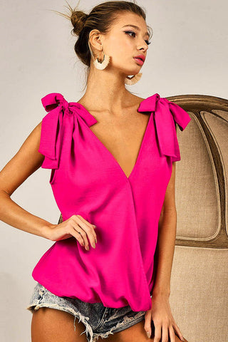 Zinnia Hot Pink Ribbon-Tie Top