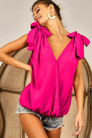 Zinnia Hot Pink Ribbon-Tie Top